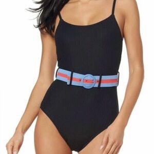 Jessica Simpson Black Belted - SZ S - One-Piece Swimsuit Stretch Bathing Suit